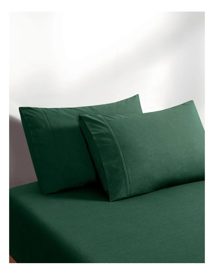 GIOIA CASA Vintage Washed Cotton Fitted Sheet Set in Forest Green image 2