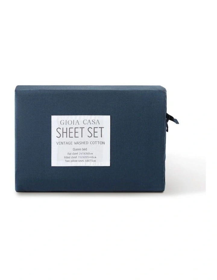 GIOIA CASA Vintage Washed Cotton Sheet Set in Dark Indigo image 5
