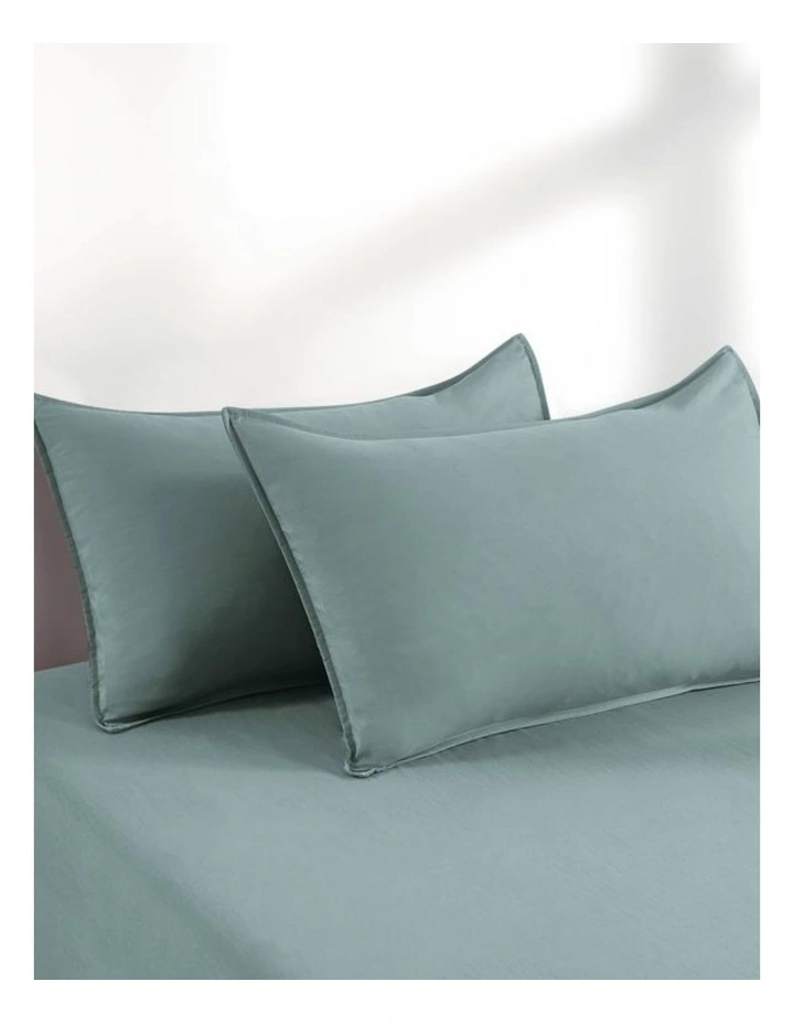 CleverPolly Vintage Washed Microfibre Fitted Sheet Set in Seafoam image 3