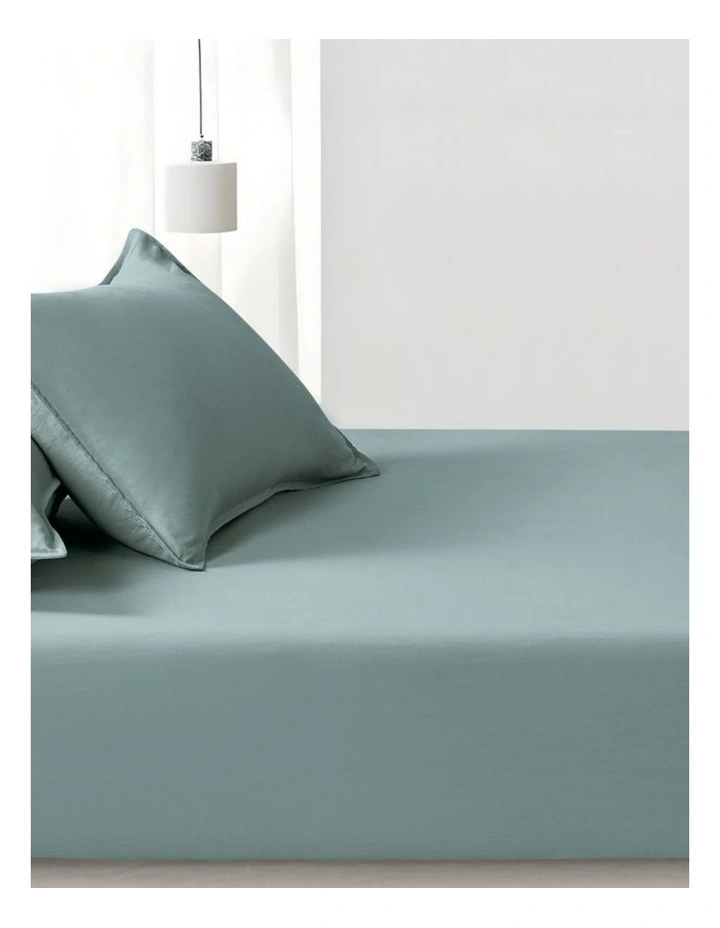 CleverPolly Vintage Washed Microfibre Fitted Sheet Set in Seafoam image 4