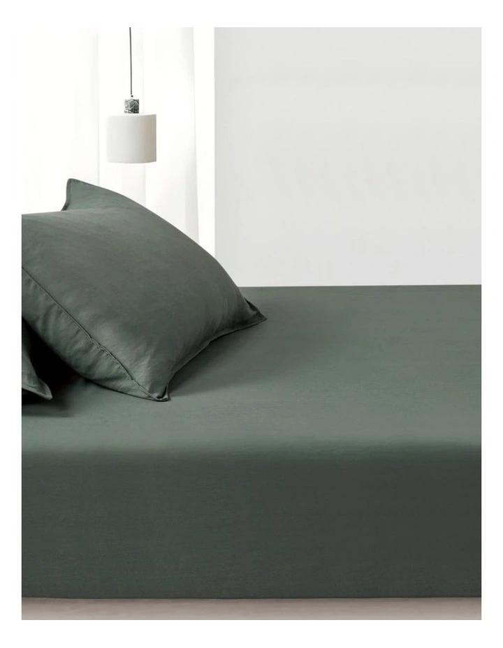 CleverPolly Vintage Washed Microfibre Fitted Sheet Set in Khaki Green image 3