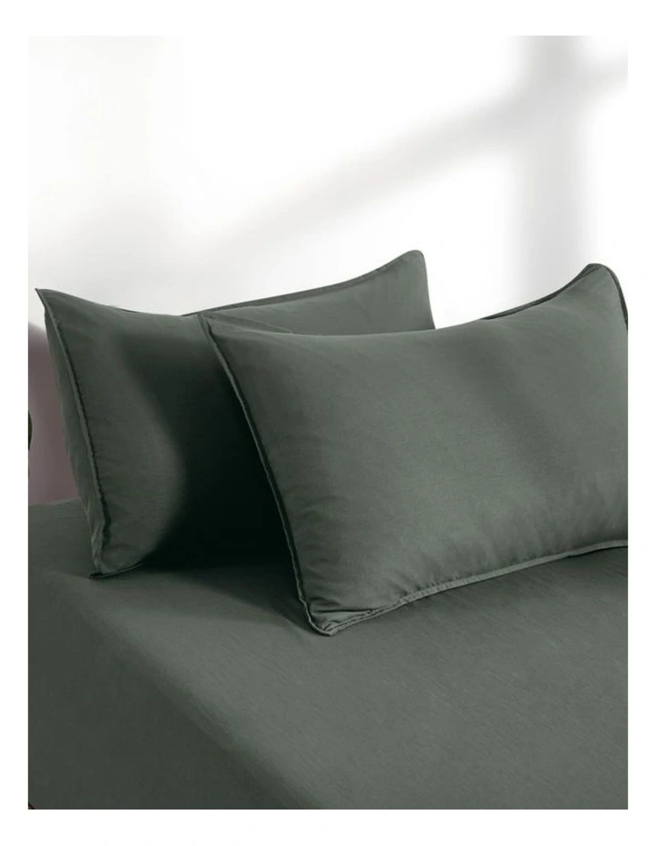 CleverPolly Vintage Washed Microfibre Fitted Sheet Set in Khaki Green image 4