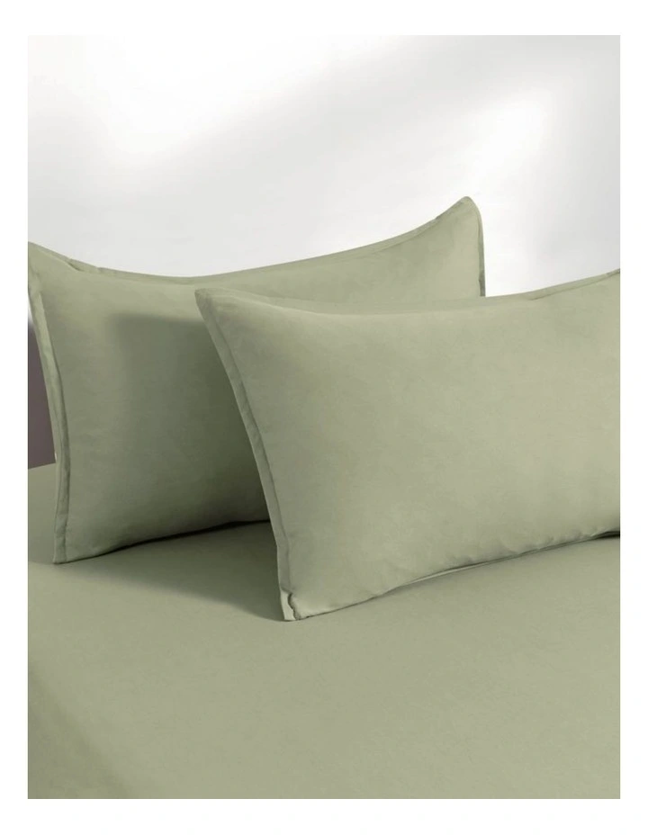 CleverPolly Vintage Washed Microfibre Fitted Sheet Set in Eucalypt image 2