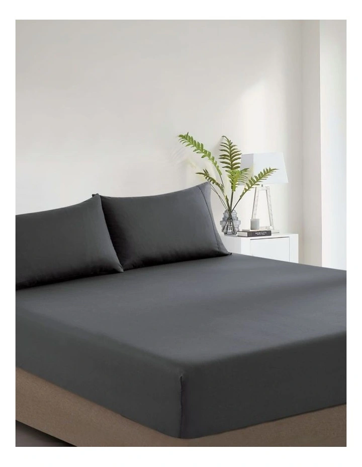 GIOIA CASA Vintage Washed Cotton Fitted Sheet Set in Charcoal image 2