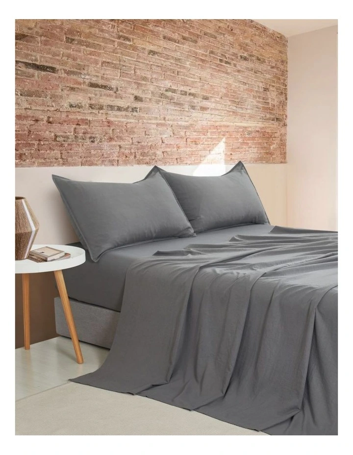 CleverPolly Vintage Washed Microfibre Sheet Set in Grey image 1