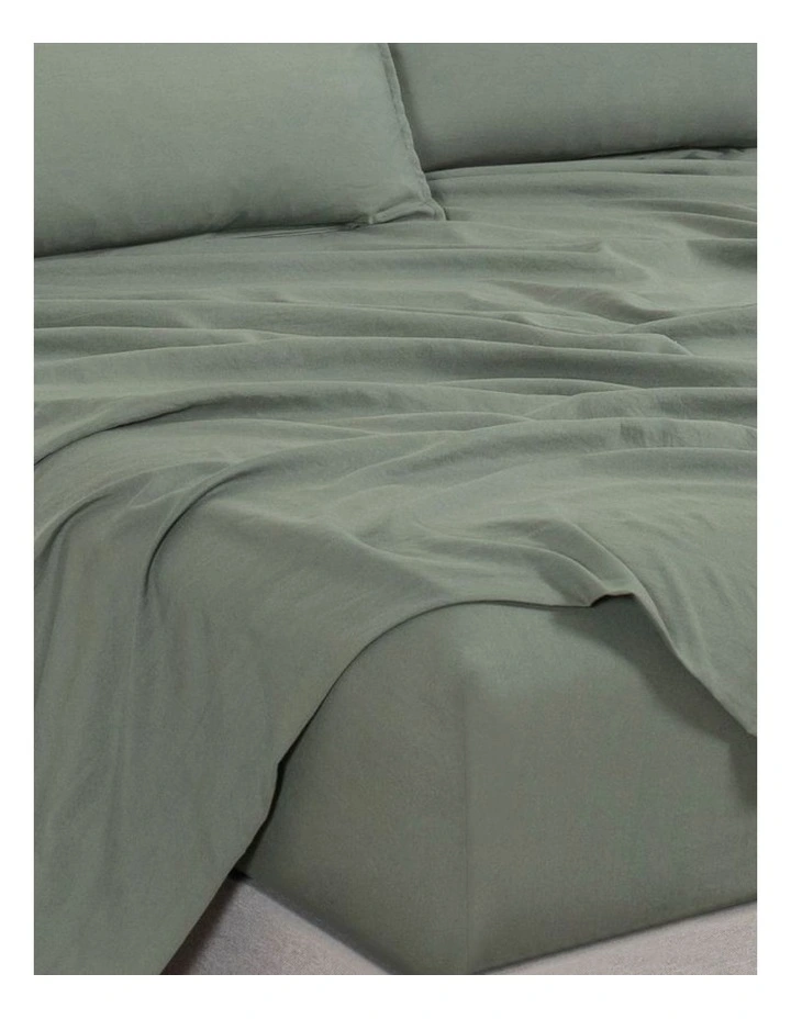 CleverPolly Vintage Washed Microfibre Sheet Set in Khaki Green image 2