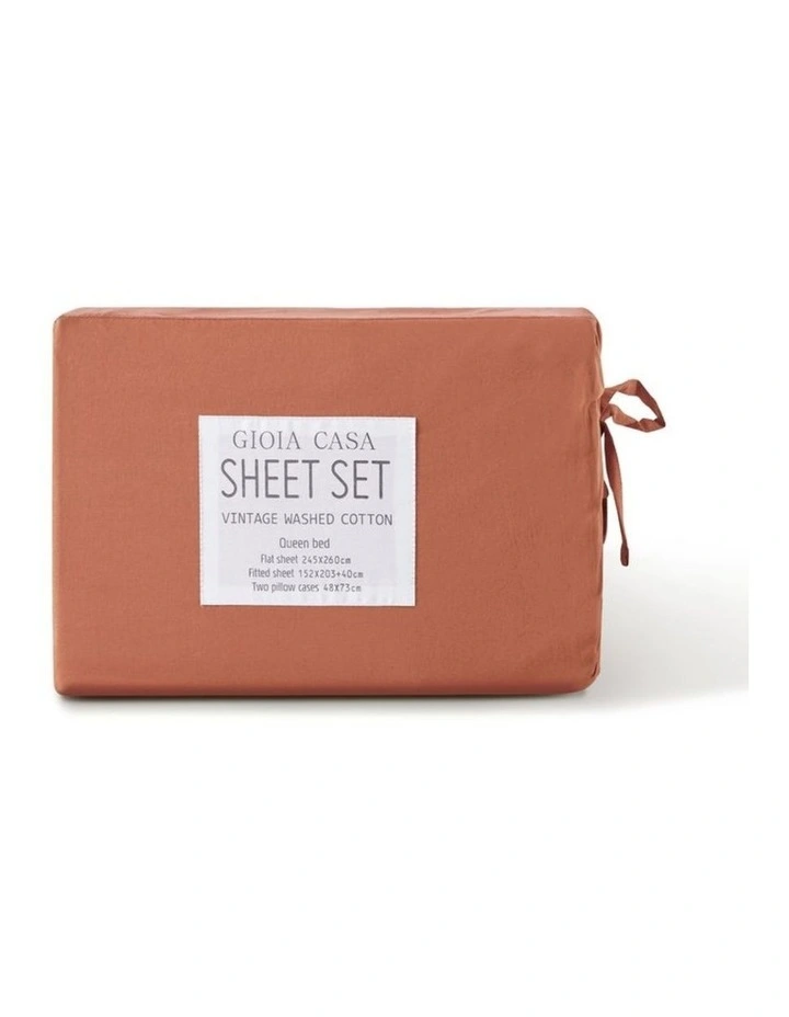 GIOIA CASA Vintage Washed Cotton Sheet Set in Brick image 5