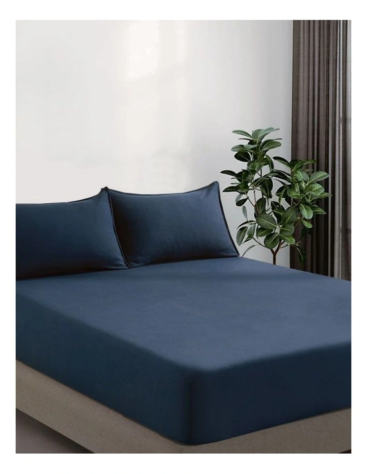 CleverPolly Vintage Washed Microfibre Fitted Sheet Set in Navy Blue image 2