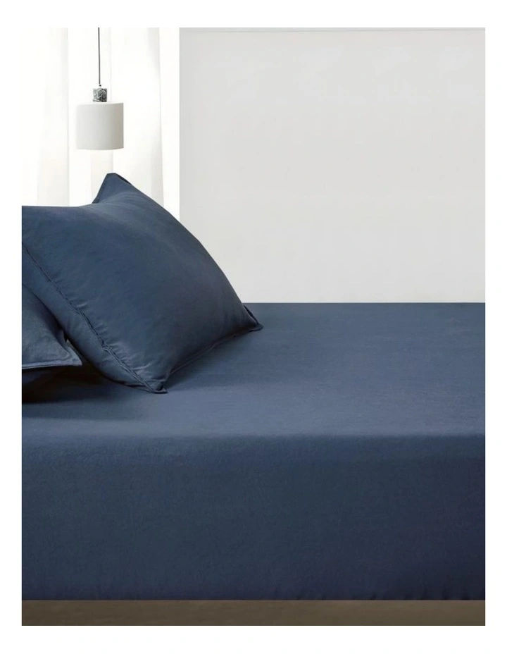 CleverPolly Vintage Washed Microfibre Fitted Sheet Set in Navy Blue image 3