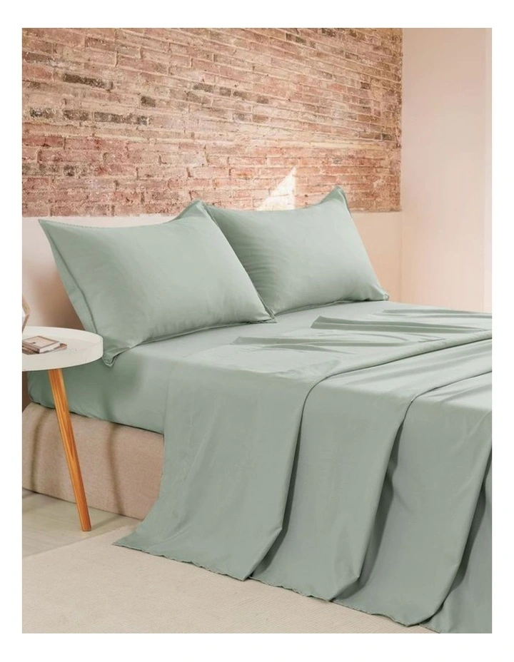 CleverPolly Vintage Washed Microfibre Sheet Set in Sage Green image 1