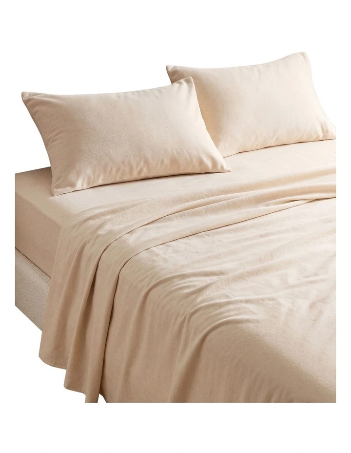 Giselle Queen Sheet Set 150GSM Micro Flannel 4PC 40cm Pocket in Cream White image 1