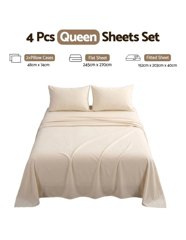 Giselle Queen Sheet Set 150GSM Micro Flannel 4PC 40cm Pocket in Cream White image 2