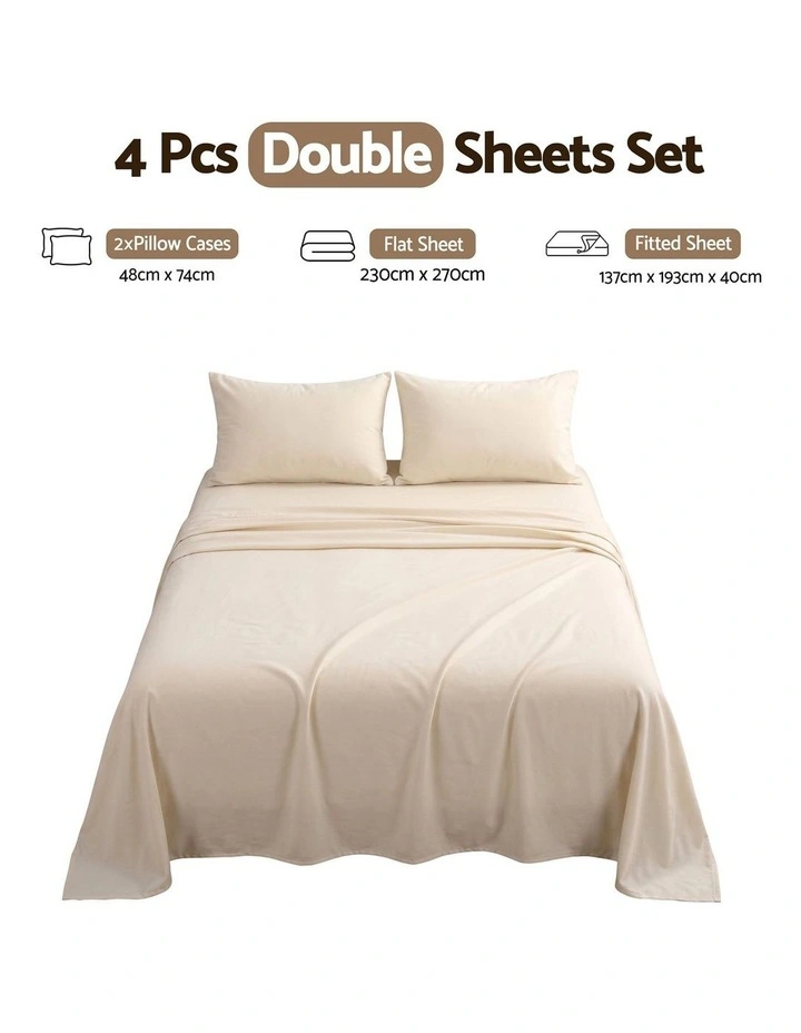 Giselle Double Sheet Set 150GSM Micro Flannel 4PC 40cm Pocket in Cream White image 2
