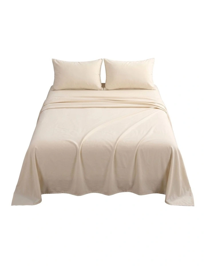 Giselle Double Sheet Set 150GSM Micro Flannel 4PC 40cm Pocket in Cream White image 3