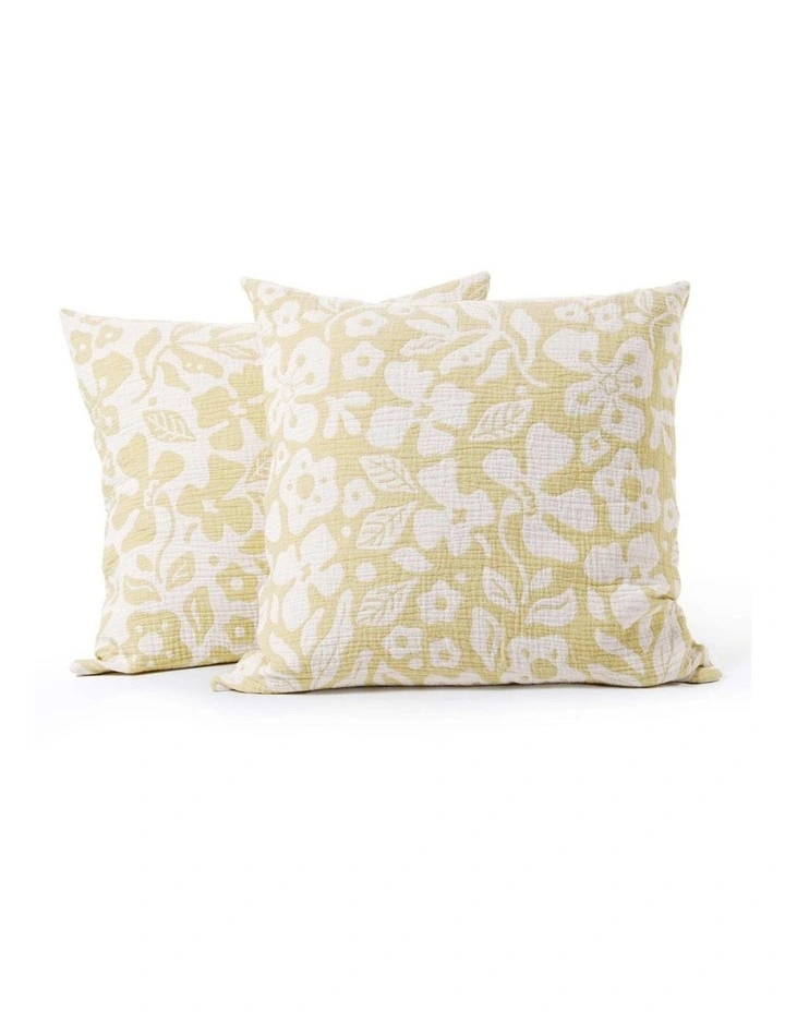Dreamaker Briar Floral Cotton European Pillowcases Twin Pack in Buckwheat image 2