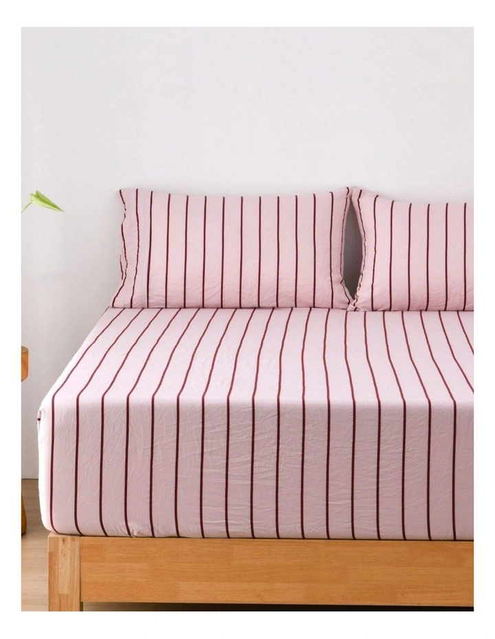 Dreamaker Superfine Washed Microfibre Striped Fitted Sheet Set in Pink/Plum image 1