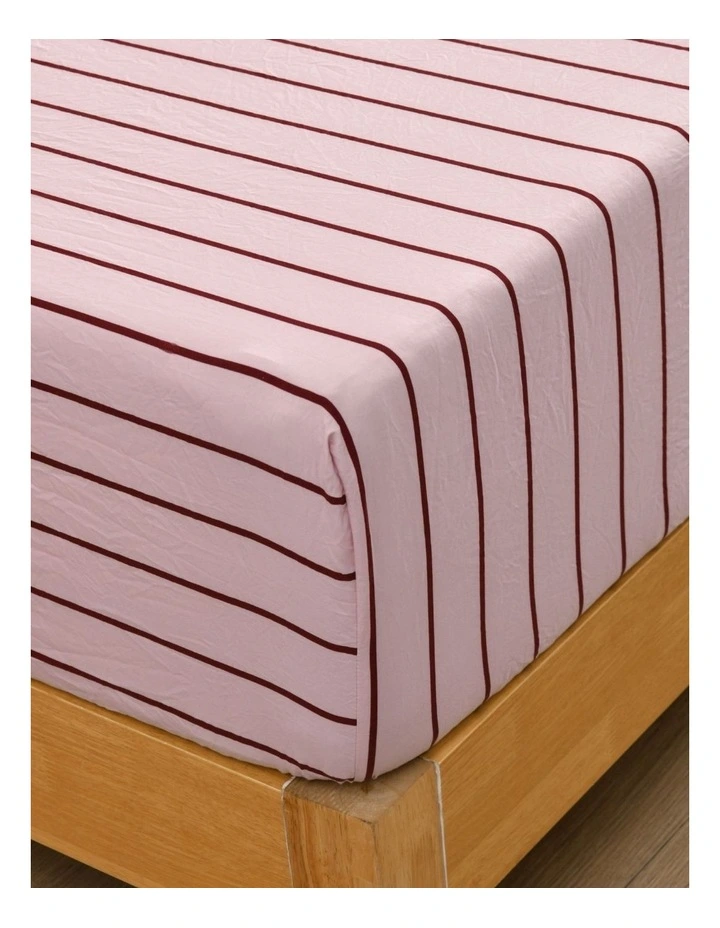 Dreamaker Superfine Washed Microfibre Striped Fitted Sheet Set in Pink/Plum image 2