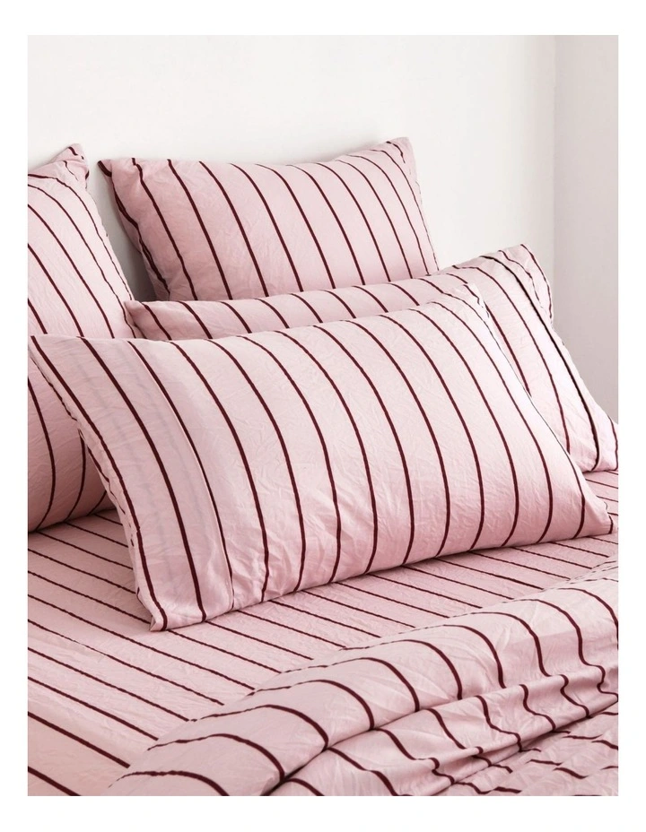 Dreamaker Superfine Washed Microfibre Striped Fitted Sheet Set in Pink/Plum image 5