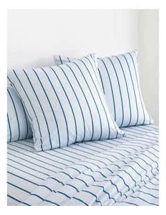 Dreamaker Superfine Washed Microfibre Striped European Pillowcase Twin Pack in Sky/Teal