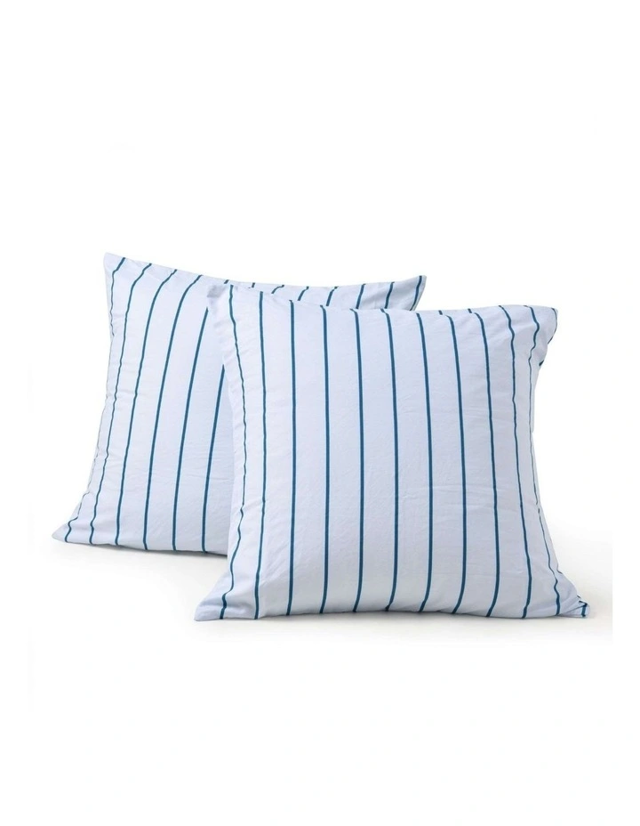 Dreamaker Superfine Washed Microfibre Striped European Pillowcase Twin Pack in Sky/Teal image 2