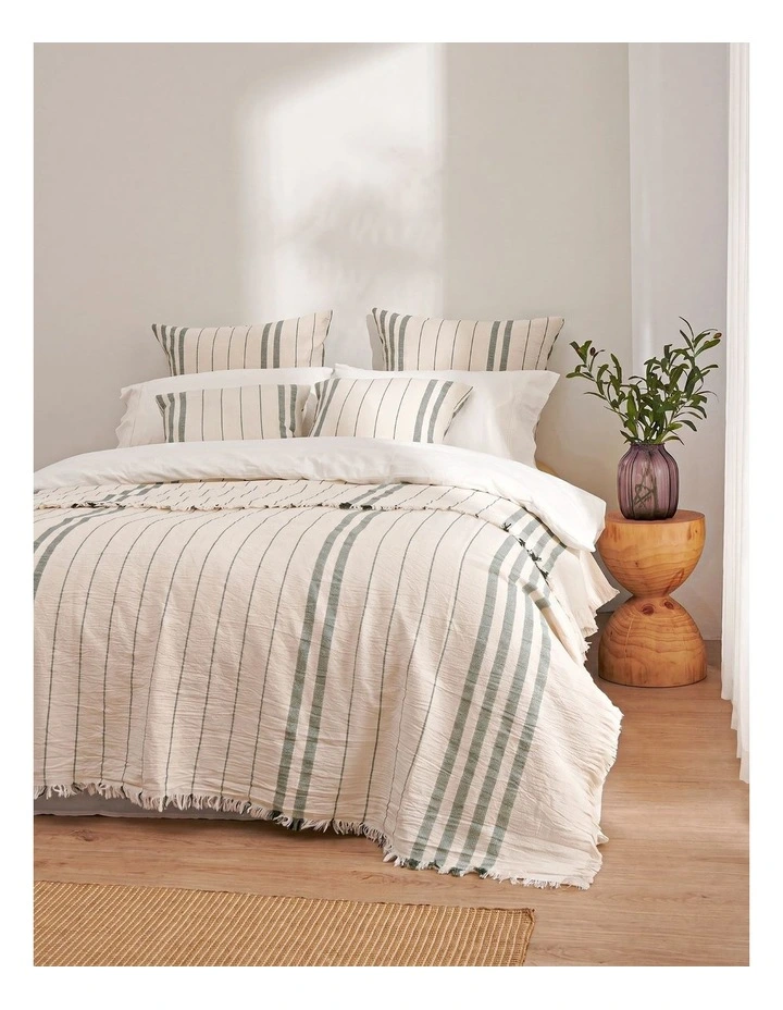 Dreamaker Hayden Cotton European Pillowcases Twin Pack in Olive Stripe image 5
