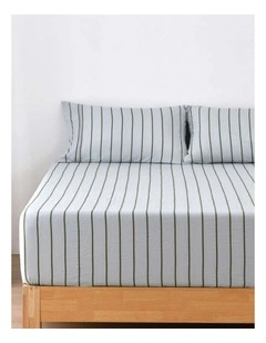 Dreamaker Superfine Washed Microfibre Striped Fitted Sheet Set in Sage/Olive