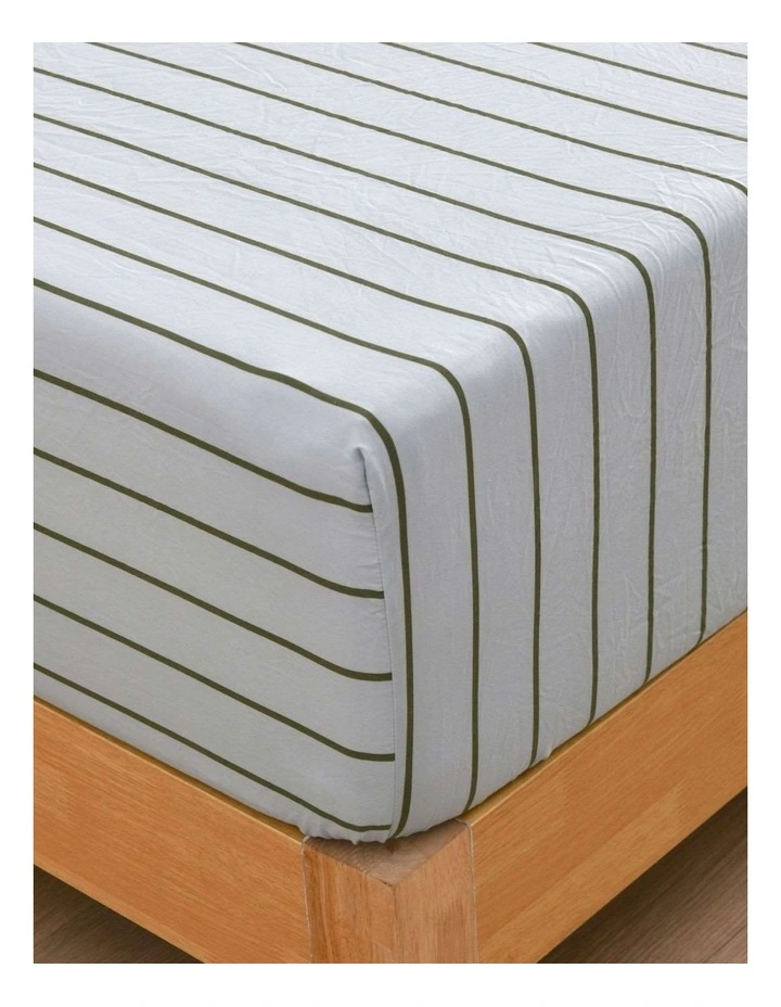 Dreamaker Superfine Washed Microfibre Striped Fitted Sheet Set in Sage/Olive image 2