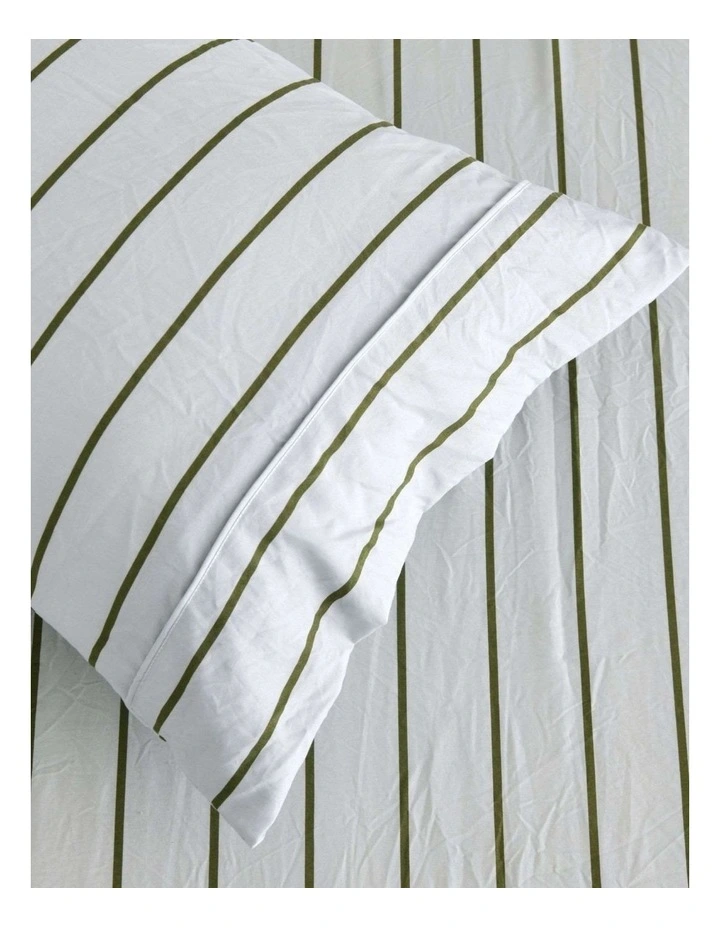 Dreamaker Superfine Washed Microfibre Striped Fitted Sheet Set in Sage/Olive image 3