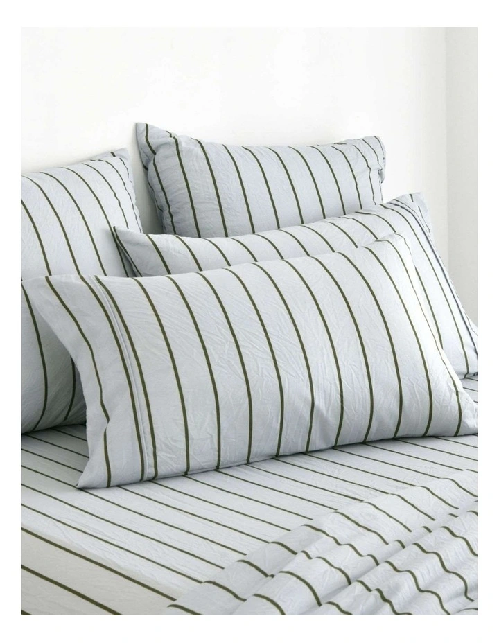 Dreamaker Superfine Washed Microfibre Striped Fitted Sheet Set in Sage/Olive image 5
