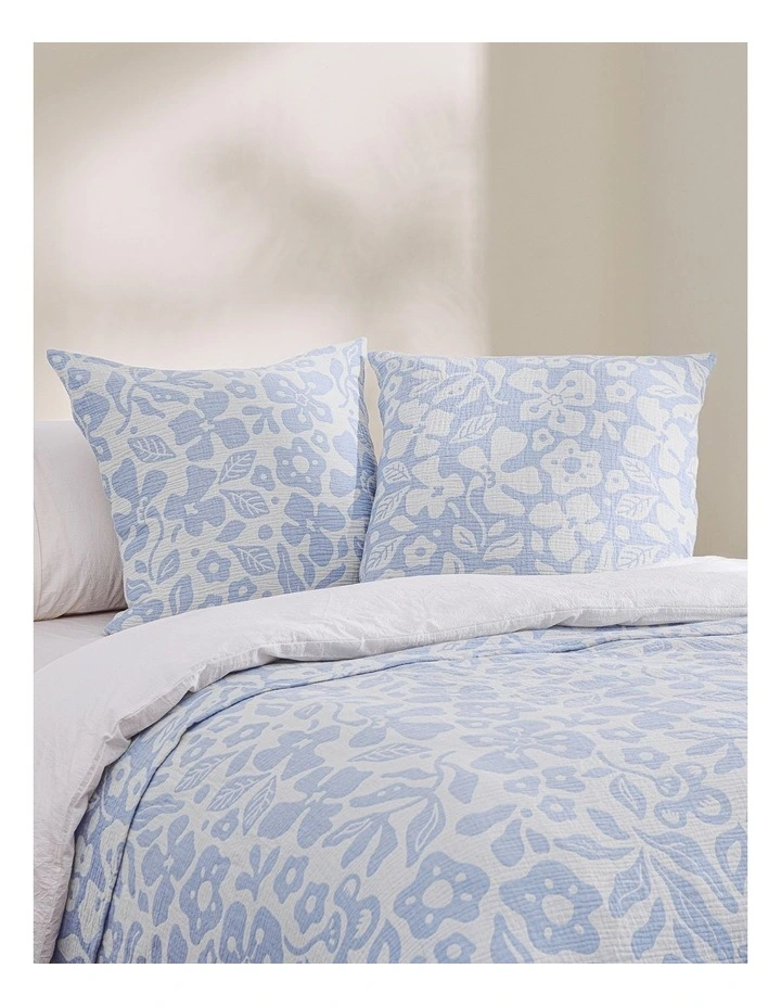 Dreamaker Briar Floral Cotton European Pillowcases Twin Pack Sky Blue image 1