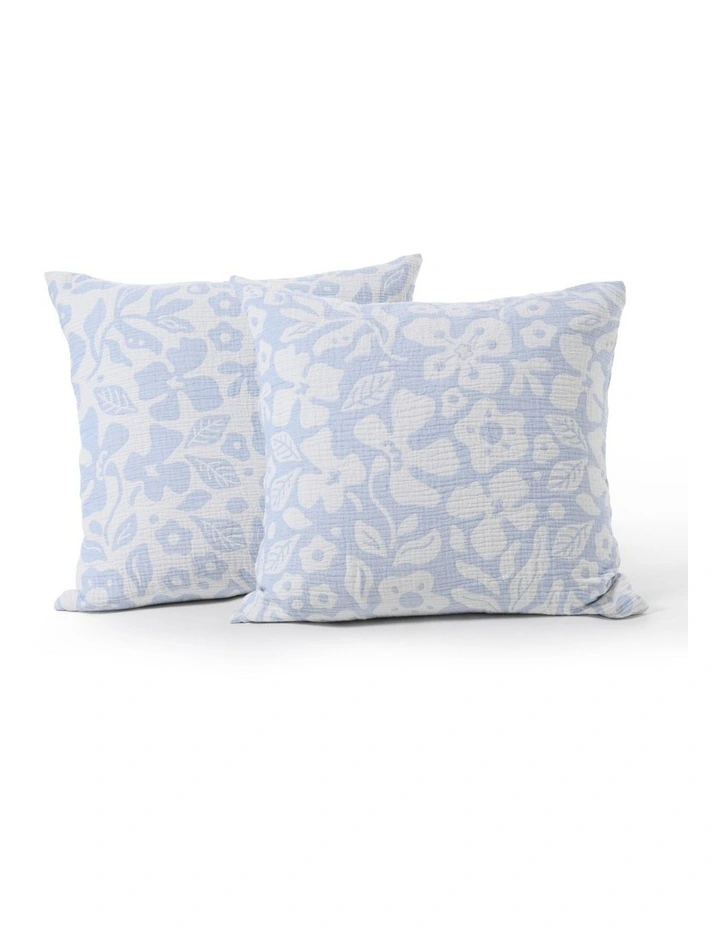 Dreamaker Briar Floral Cotton European Pillowcases Twin Pack Sky Blue image 2