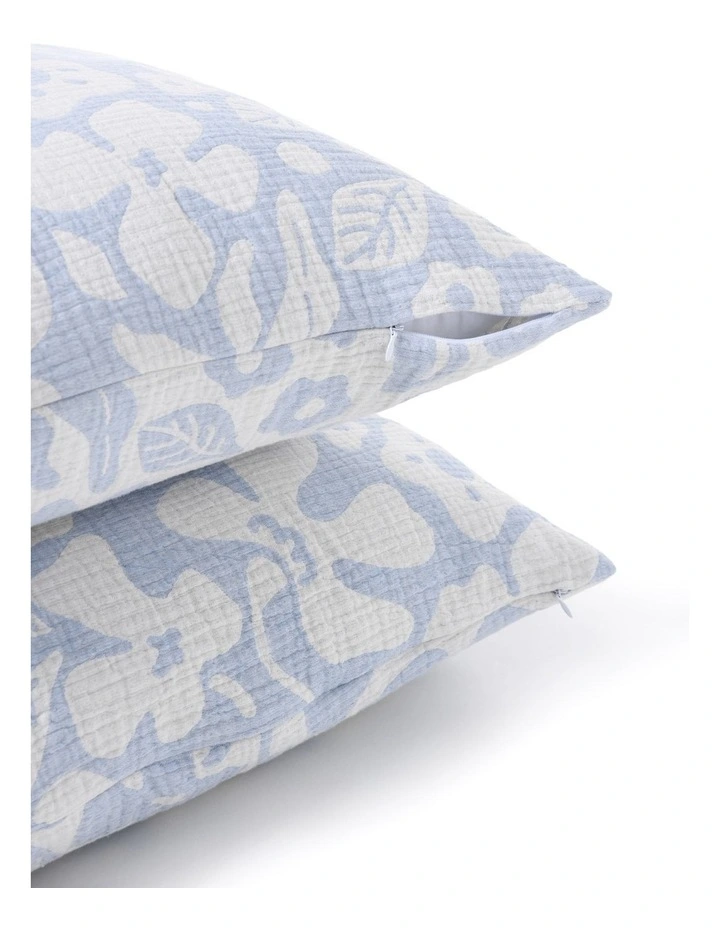 Dreamaker Briar Floral Cotton European Pillowcases Twin Pack Sky Blue image 4