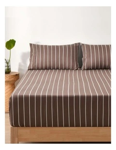 Dreamaker Superfine Washed Microfibre Striped Fitted Sheet Set in Chocolate/Natural