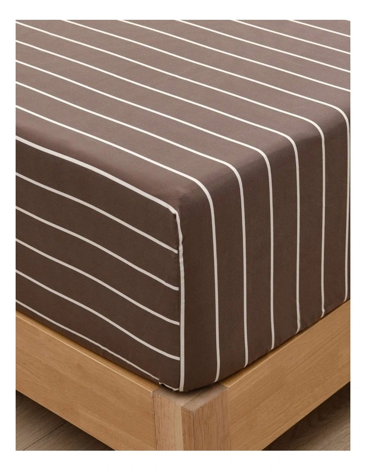 Dreamaker Superfine Washed Microfibre Striped Fitted Sheet Set in Chocolate/Natural image 2