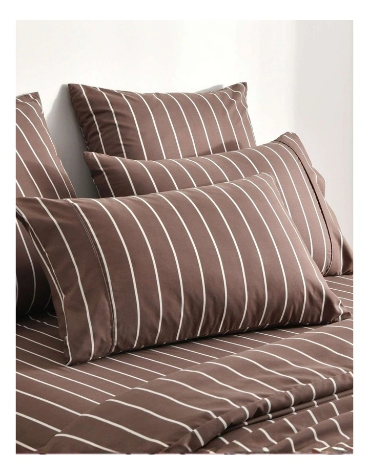 Dreamaker Superfine Washed Microfibre Striped Fitted Sheet Set in Chocolate/Natural image 5