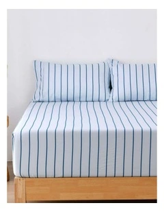 Dreamaker Superfine Washed Microfibre Striped Fitted Sheet Set in Sky/Teal