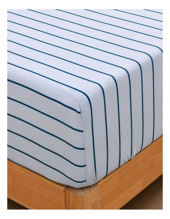 Dreamaker Superfine Washed Microfibre Striped Fitted Sheet Set in Sky/Teal image 2