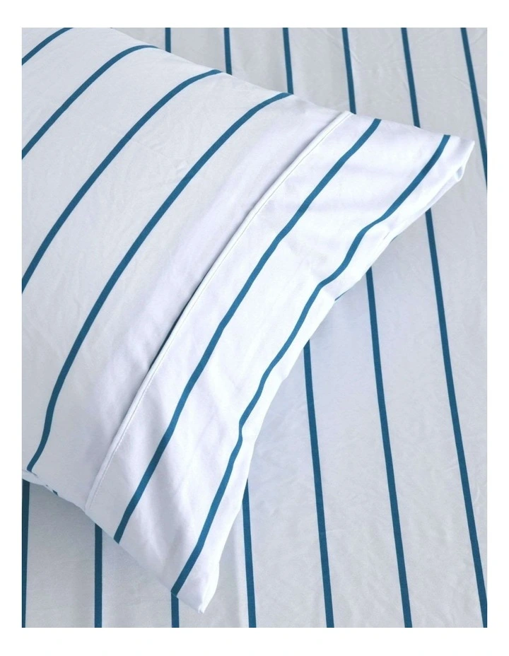 Dreamaker Superfine Washed Microfibre Striped Fitted Sheet Set in Sky/Teal image 3