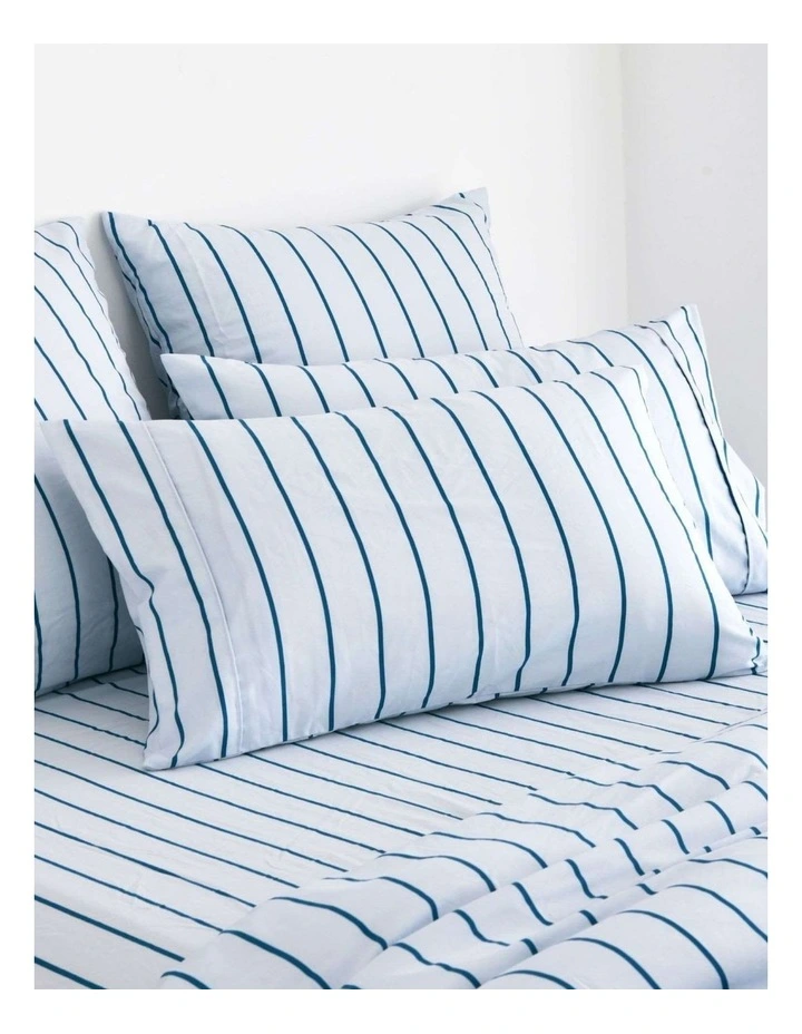 Dreamaker Superfine Washed Microfibre Striped Fitted Sheet Set in Sky/Teal image 5