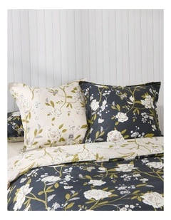 Dreamaker Midnight Peony Cotton Reversible Tailored European Pillowcase Twin Pack