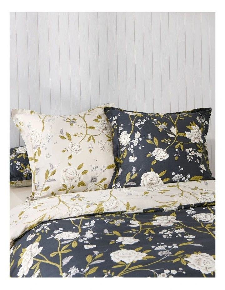 Dreamaker Midnight Peony Cotton Reversible Tailored European Pillowcase Twin Pack image 1