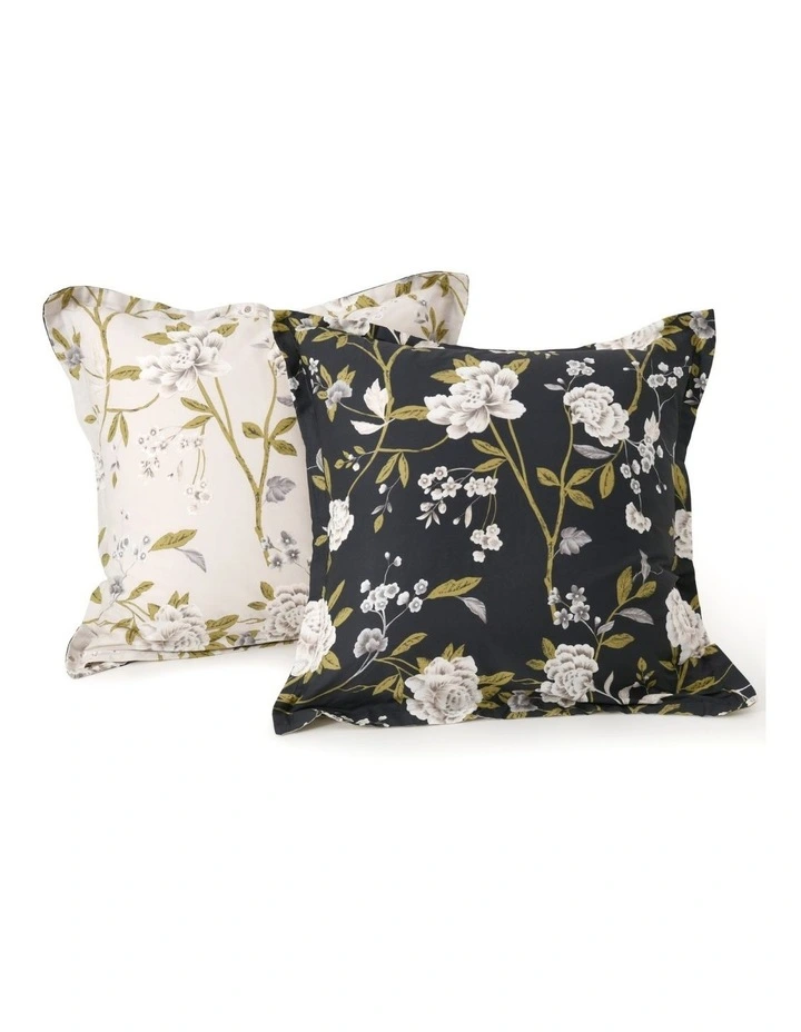Dreamaker Midnight Peony Cotton Reversible Tailored European Pillowcase Twin Pack image 2