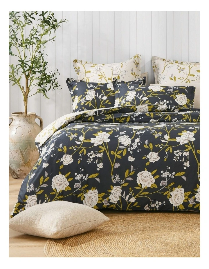 Dreamaker Midnight Peony Cotton Reversible Tailored European Pillowcase Twin Pack image 4