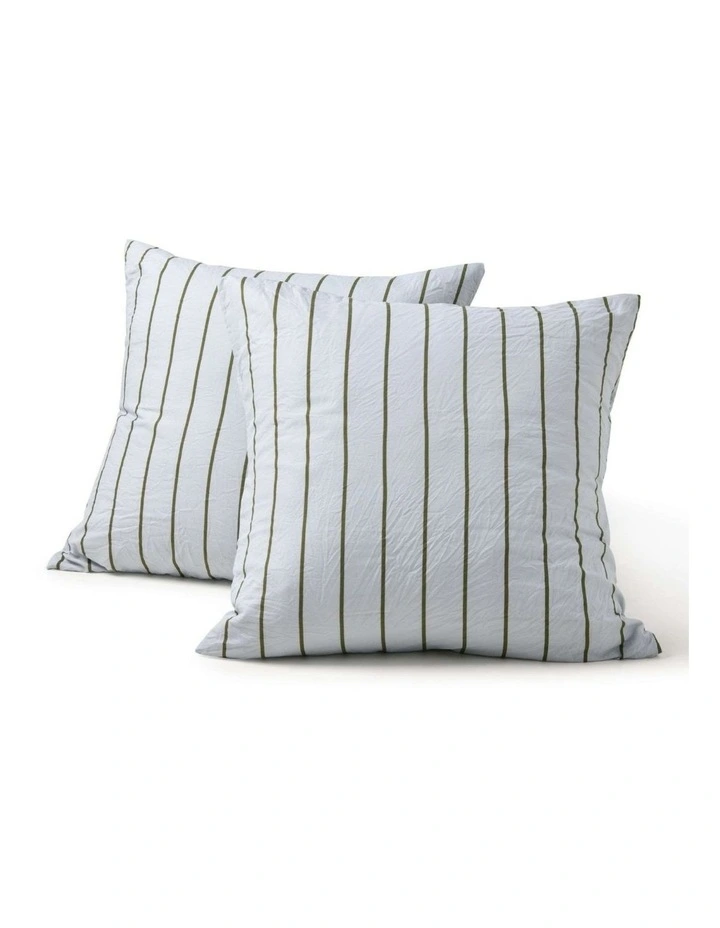Dreamaker Superfine Washed Microfibre Striped European Pillowcase Twin Pack in Sage/Olive image 2