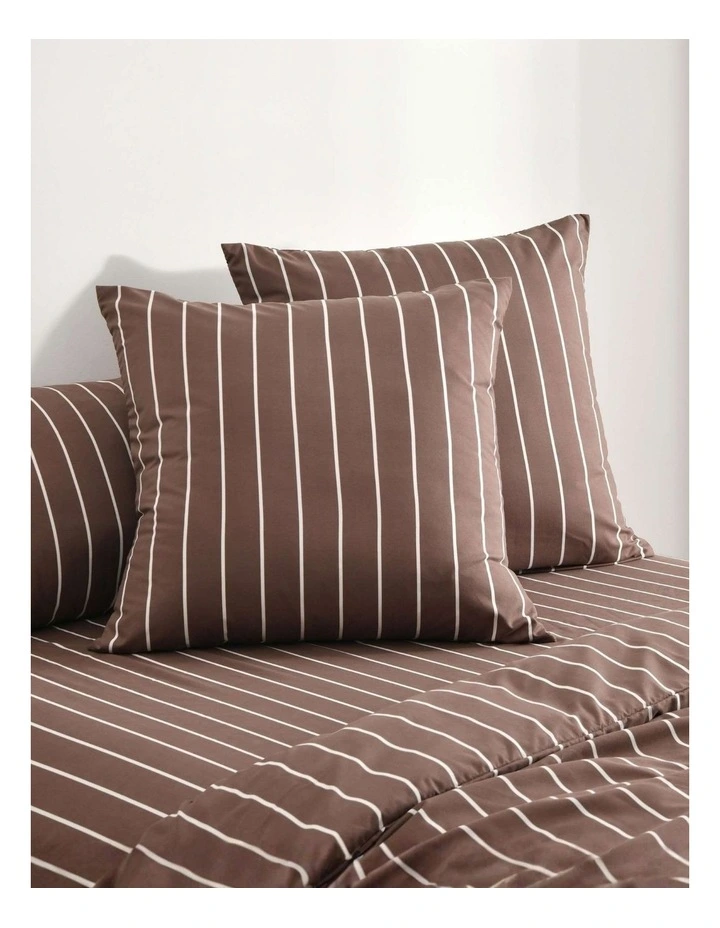 Dreamaker Superfine Washed Microfibre Striped European Pillowcase Twin Pack in Chocolate/Natural image 1