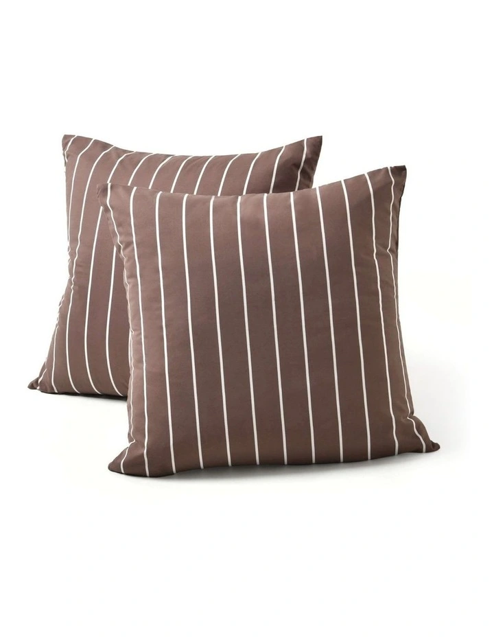 Dreamaker Superfine Washed Microfibre Striped European Pillowcase Twin Pack in Chocolate/Natural image 2