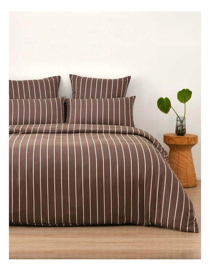 Dreamaker Superfine Washed Microfibre Striped European Pillowcase Twin Pack in Chocolate/Natural image 5