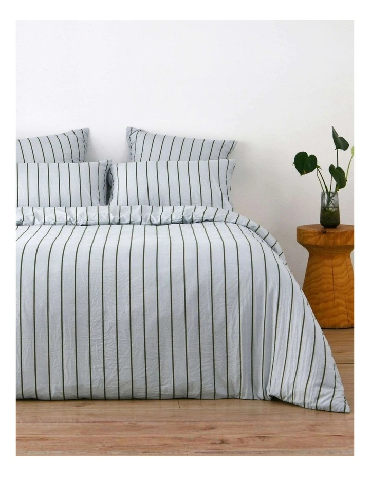 Dreamaker Superfine Washed Microfibre Striped Quilt Cover Set in Sage/Olive image 1