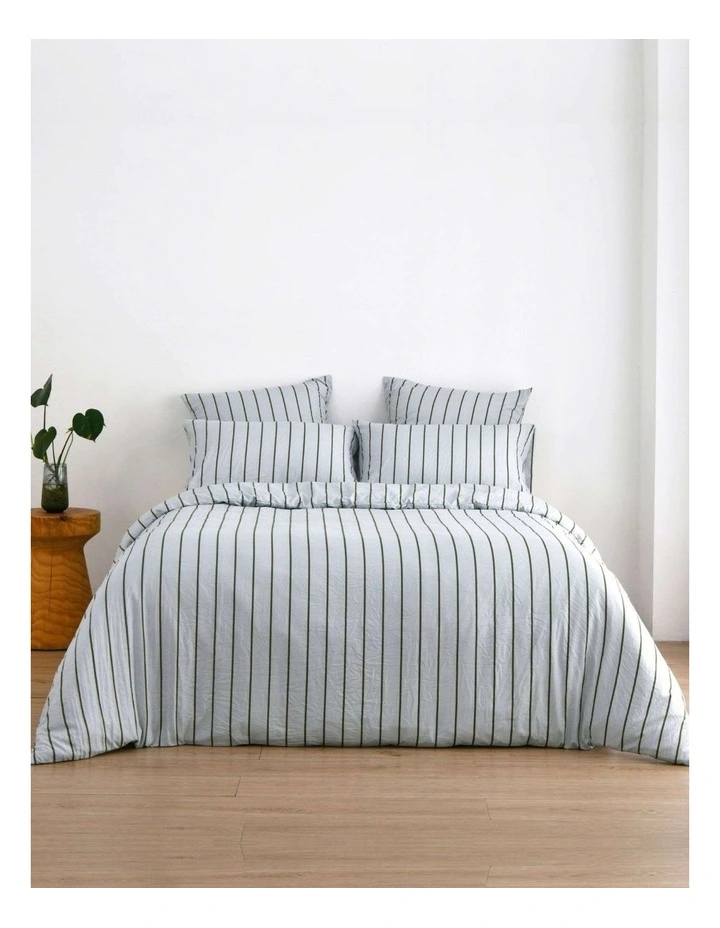 Dreamaker Superfine Washed Microfibre Striped Quilt Cover Set in Sage/Olive image 7