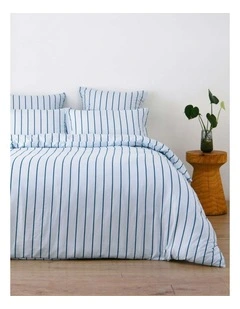 Dreamaker Superfine Washed Microfibre Striped Quilt Cover Set in Sky/Teal